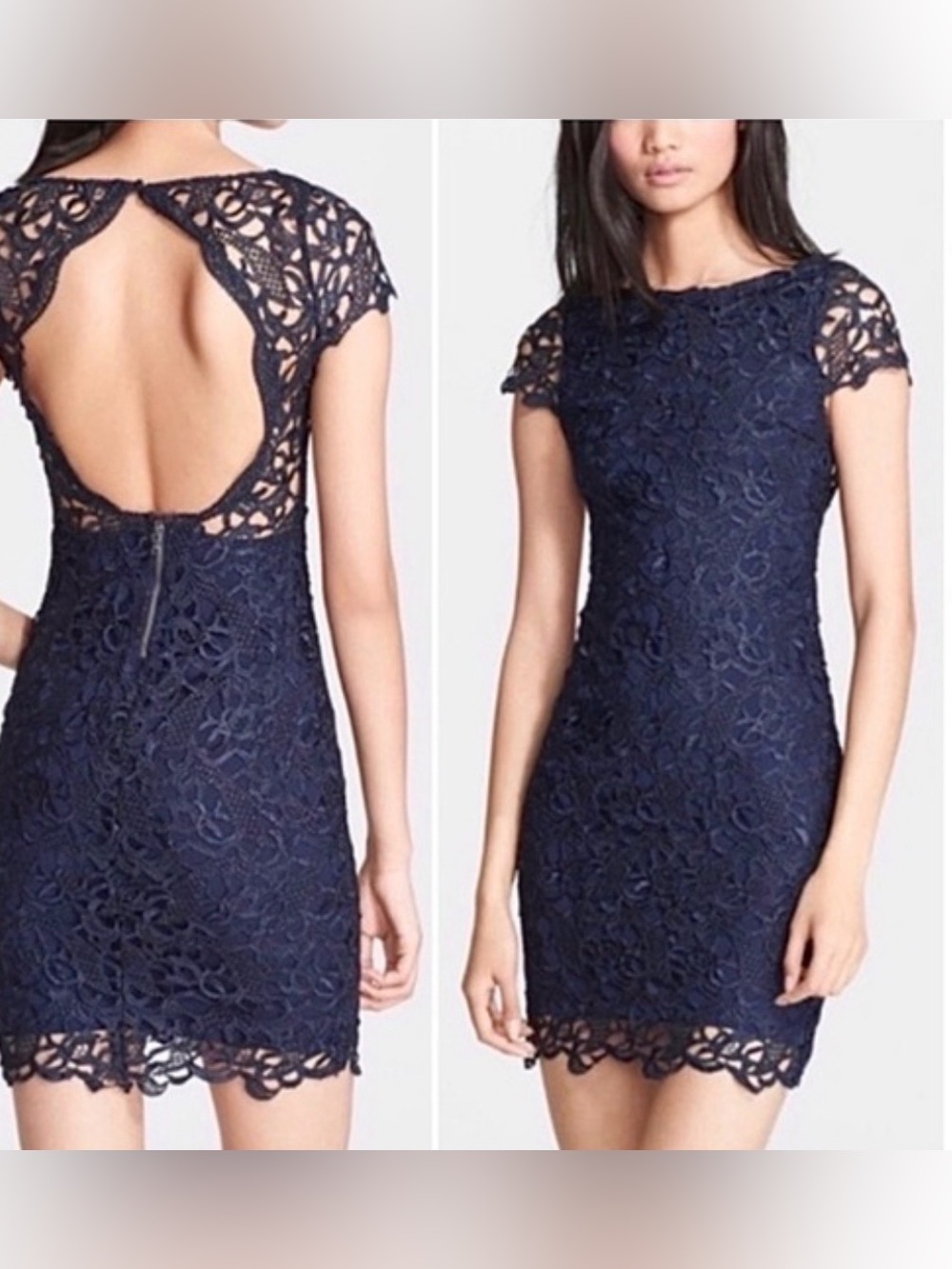 ALICE + OLIVIA Navy Lace Short Sleeve Cocktail Dress 0/2